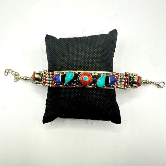 SALE! Amazing southwest style, silver plated and composite stone bracelet! - Picture 1 of 13